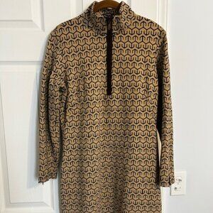 J. McLaughlin Dress Large 3/4 Zip Geometric Print Tan Black White Shift